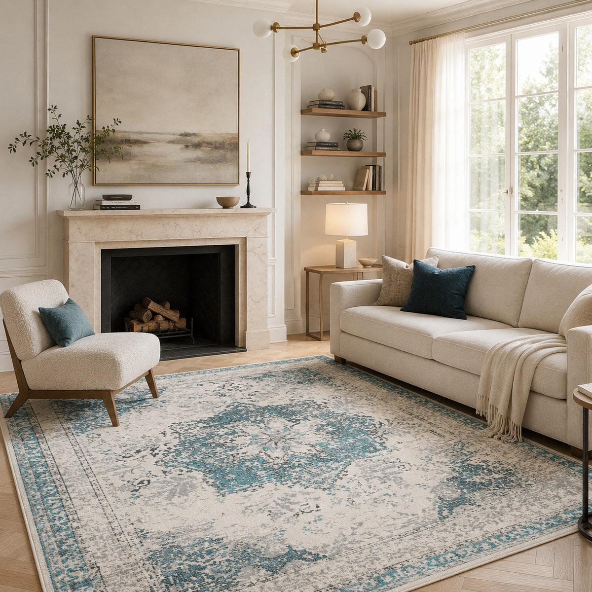 DESIGNER TEPPICH POP-VINTAGE - Blau/Creme, Textil (80/150cm) - Pergamon