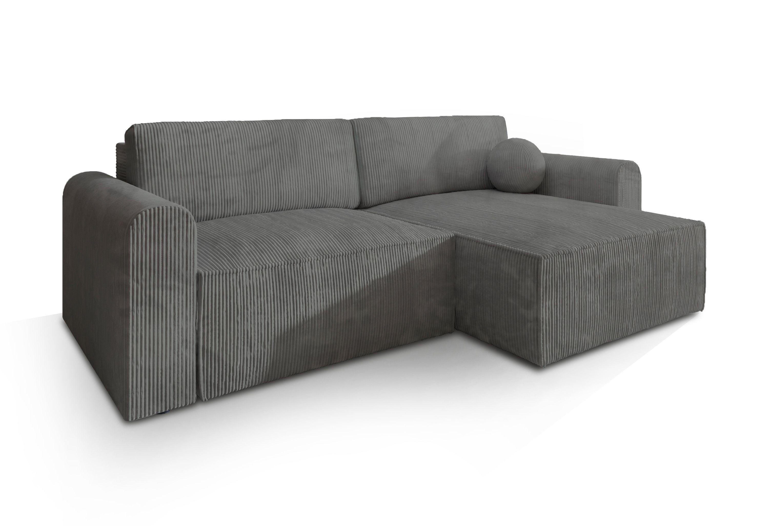 ECKSOFA FIANO P Grau Kordstoff mit Schlaffunktion - Grau, Holz/Kunststoff (245/148cm) - MASSENO