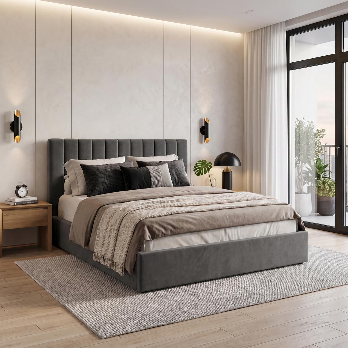 POLSTERBETT Melvio Doppelbett 160x200 cm mit Bettkasten und und Taschenfedernmatratze 26 cm, Dunkelgrau - Dunkelgrau, Textil (160/200cm) - Beautysofa