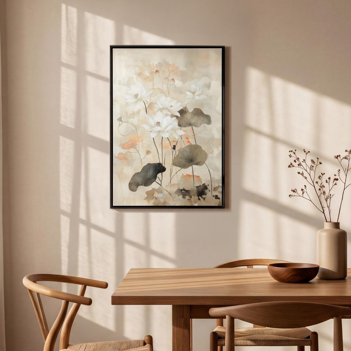 LEINWAND Bilder mit Rahmen - Blumen - Japandi - Wabi sabi - 60x90 - Sandfarben, Textil (60/90cm) - MuchoWow