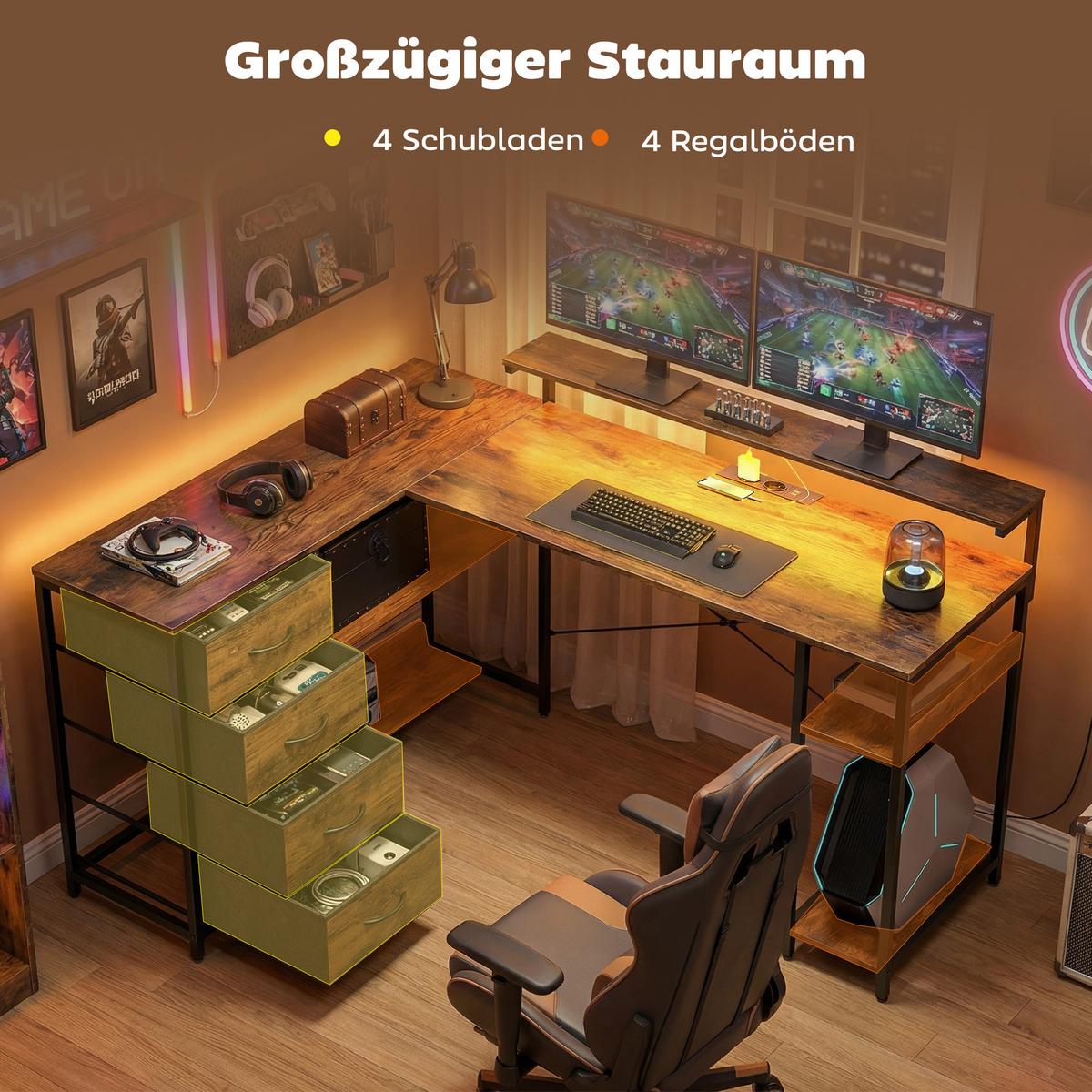 GAMING TISCH aus Spanplatte Stahl Rustikal-Braun - Schwarz/Braun, Holzwerkstoff (155/110/91.4cm) - HOMCOM