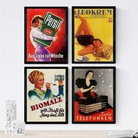 POSTER Set mit 4 Jahrgang Anzeigen mit Frauen A4 Schwarzer Rahmen - Schwarz, Papier (29.7/3cm) - Nacnic