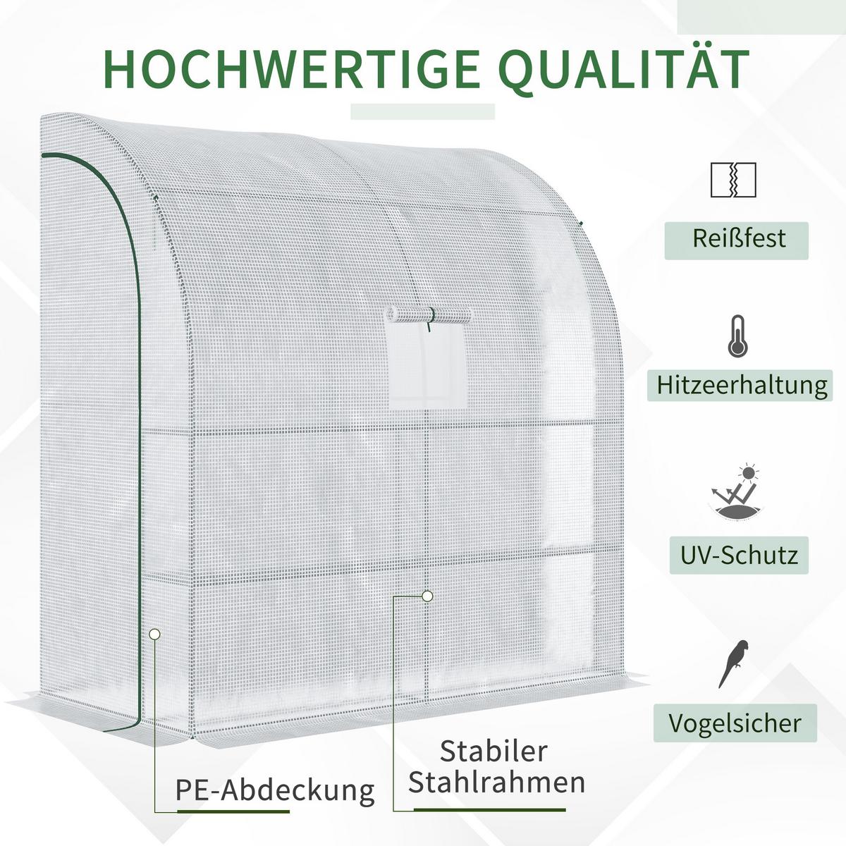 FOLIENGEWÄCHSHAUS, Weiß, Stahl, PE - Weiß, Kunststoff (100/215/200cm) - Outsunny