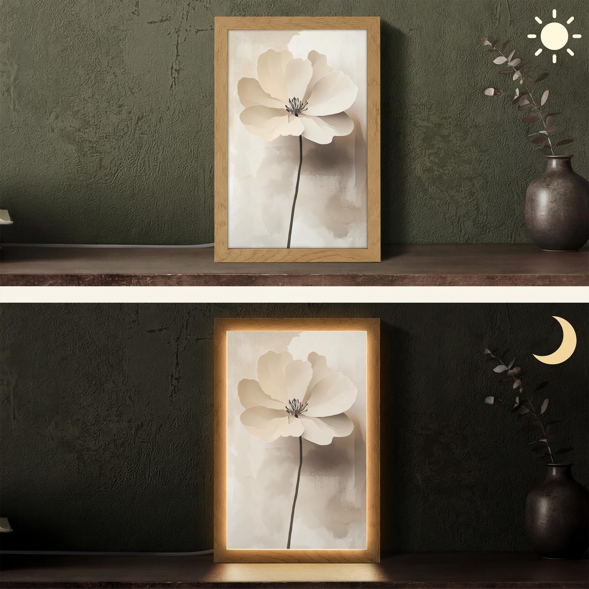 TISCHLEUCHTE Blume - Beige - Farbe - Schatten 20x30 cm - Alteiche, Holzwerkstoff (8/20/30cm) - OnlyWow