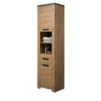 HOCHSCHRANK Eiche Artisan, grau 53 x 196 cm, Badschrank mit 6 Fächern und Vollauszug - Eichefarben/Schwarz, Holzwerkstoff/Kunststoff (53/196/35cm) - Top.Furn