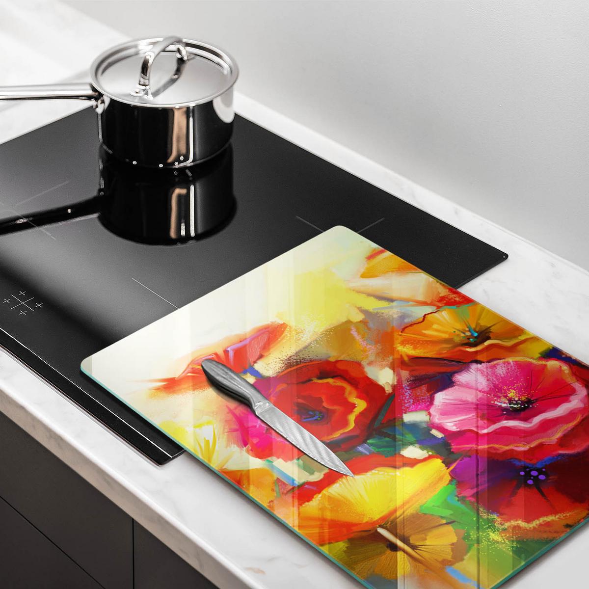 GLASPLATTE 40x52 cm Bunte Gemalte Blumen - Grün, Glas (40/52cm) - Wallfluent