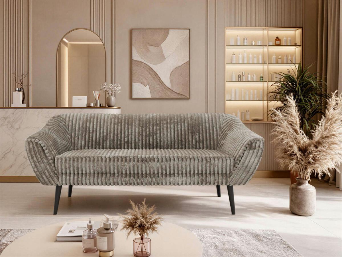 3-SITZER-SOFA PIRS - Hellbraun Cord - Schwarze Beine - Hellbraun/Schwarz, Holzwerkstoff/Textil (180/75/74cm) - MKS