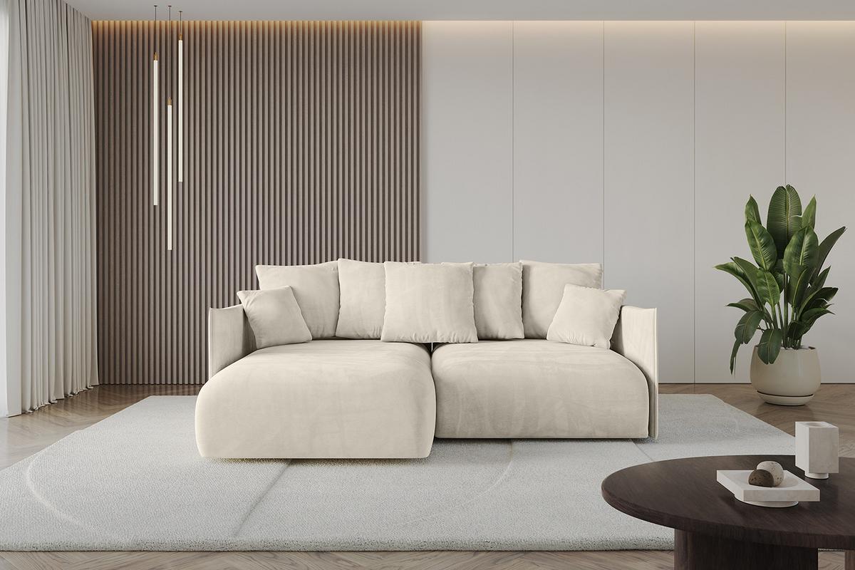 ECKSOFA Ottomane links ONESK-L 216x177x72 Ecru Velours - Ecru, Holzwerkstoff/Kunststoff (216/177cm) - ALTDECOR