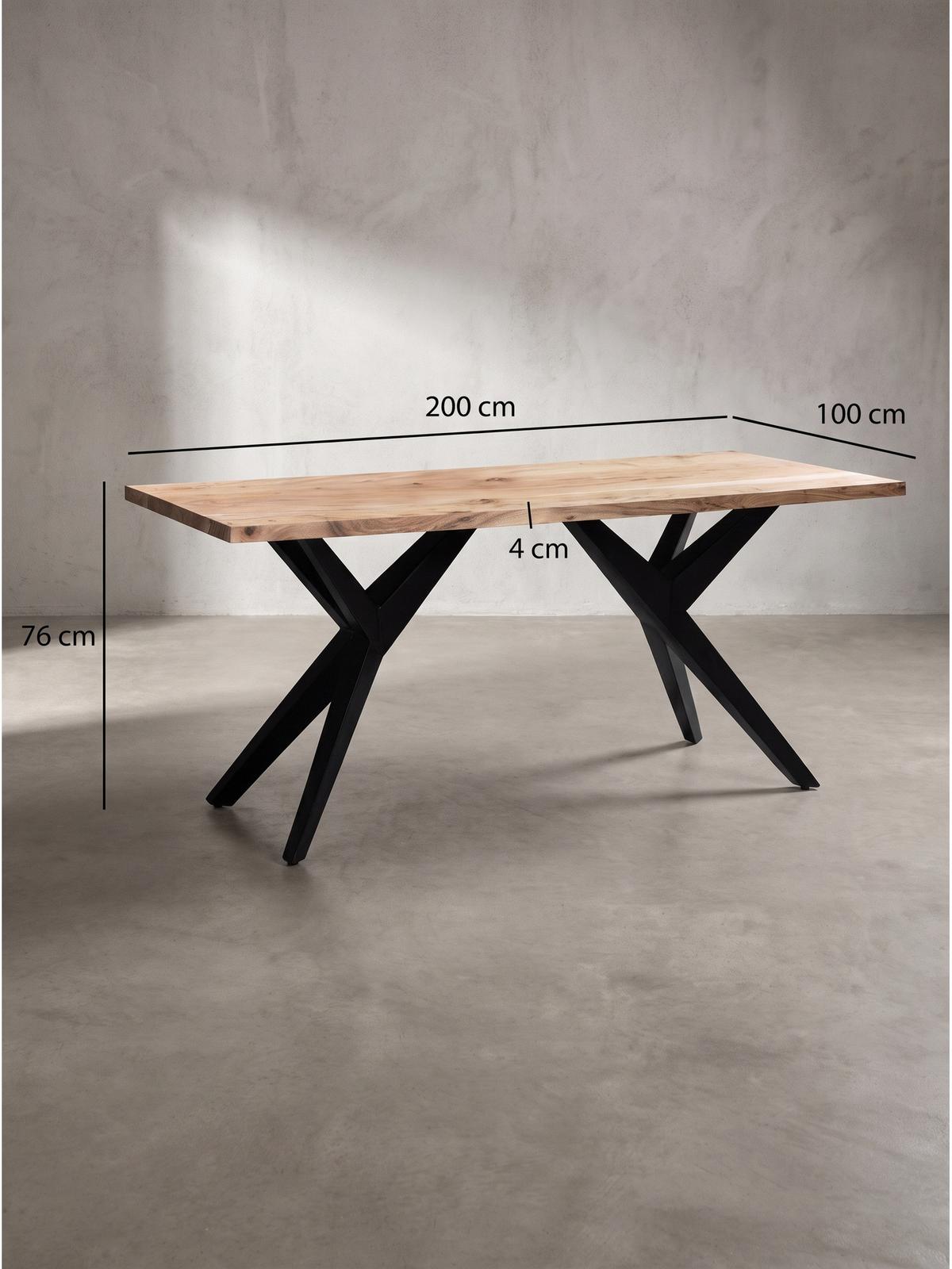 SCHREIBTISCH BLAVET, Akazie Massivholz, Akazie-Schwarz, 200 x 100 x 76 cm - Schwarz/Akaziefarben, Holz/Metall (100/200/76cm) - KADIMA DESIGN