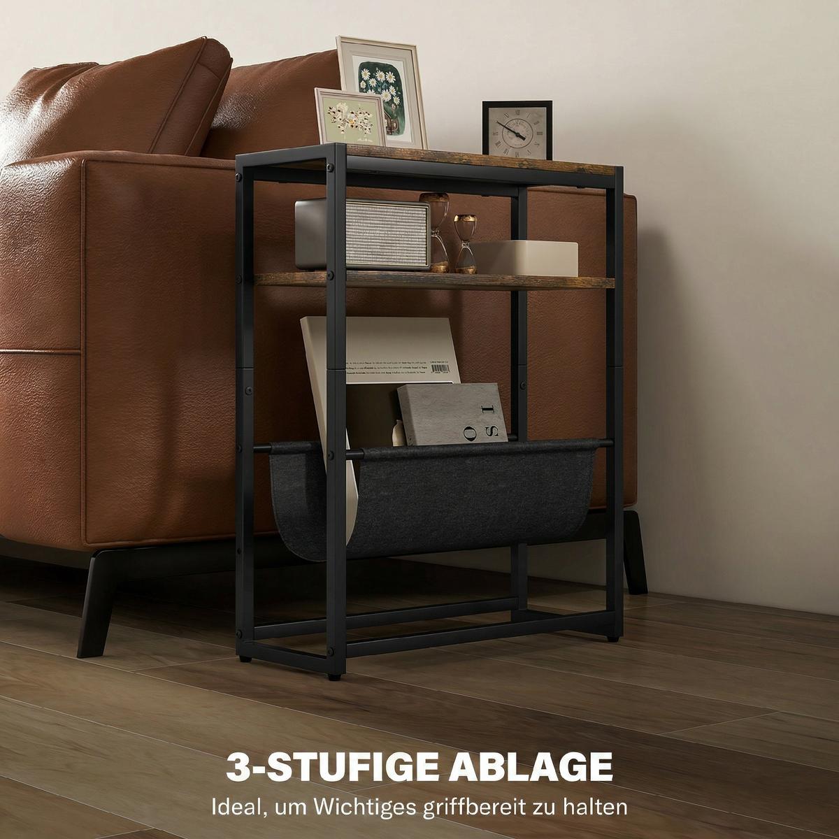 BEISTELLTISCH Holzwerkstoff Stahl Rustikal-Braun - Schwarz/Braun, Holzwerkstoff/Metall (43/18/56cm) - HOMCOM