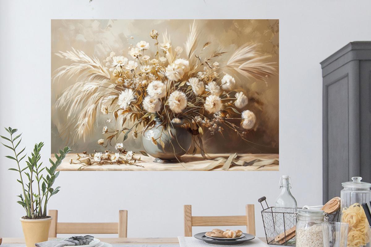 WANDTATTOO Blumen - Vase - Stilleben - Beige Wandsticker 120x80 cm - Creme, Kunststoff (120/80/0.1cm) - MuchoWow