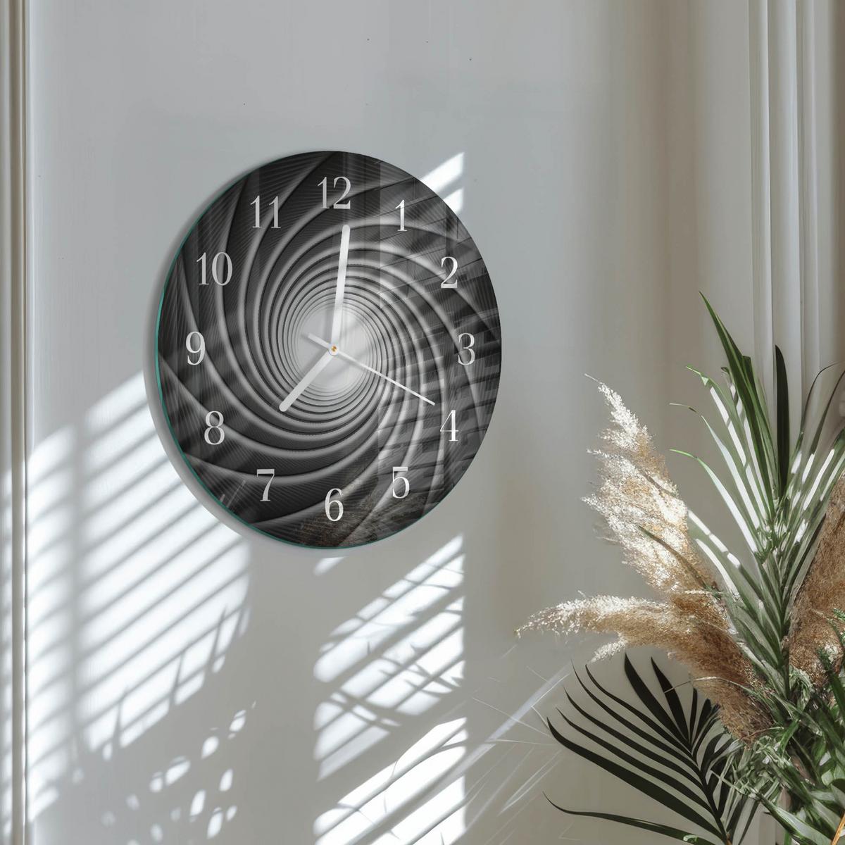 WANDUHR aus Glas Ø30 cm - Wirbel - Schwarz, Glas (30/30/0.4cm) - TULUP