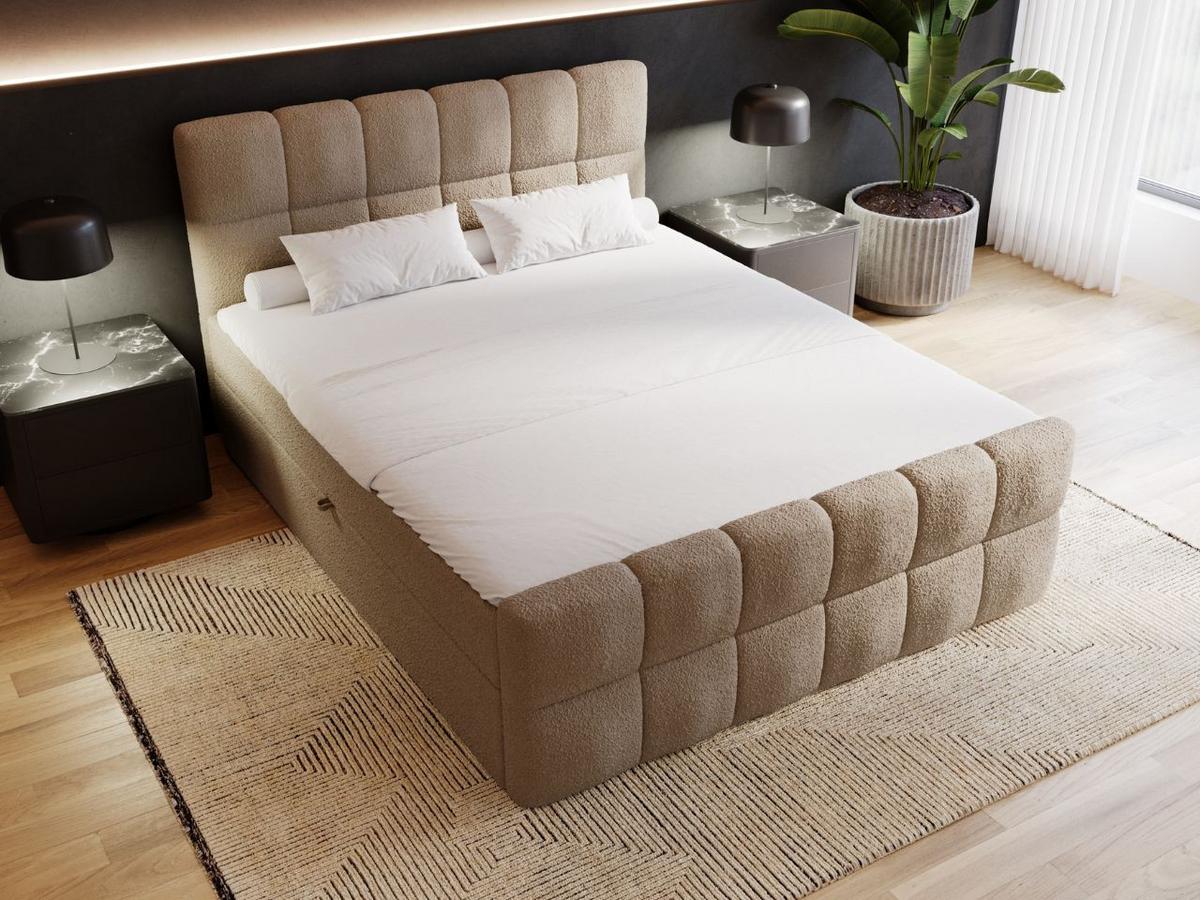 BOXBETT Alicante 180x200 Bouclé-Stoff Braun - Braun, Holz/Textil (180/200cm) - Graingold