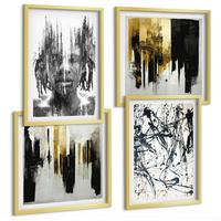BILDER SET 4er Set - 50x50 cm & 40x60 cm Goldrahmen - Kontrastierende abstrakte Porträts - Goldfarben, Kunststoff (50/50cm) - TULUP