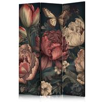 PARAVENT Beidseitig Bedruckter 3-tlg 135x172 cm Pfingstrosen im Boho - Multicolor, Holz/Textil (135/172/3cm) - Muralo
