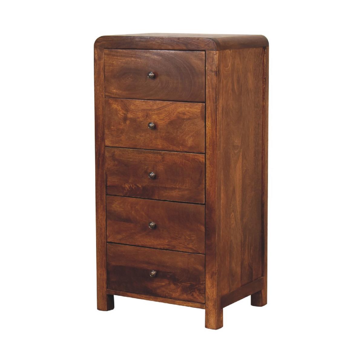 TALLBOY Aspen mit 5 Schubladen, Braun - Messingfarben/Braun, Mangoholz/Holz (45/90/35cm) - Artisan Furniture