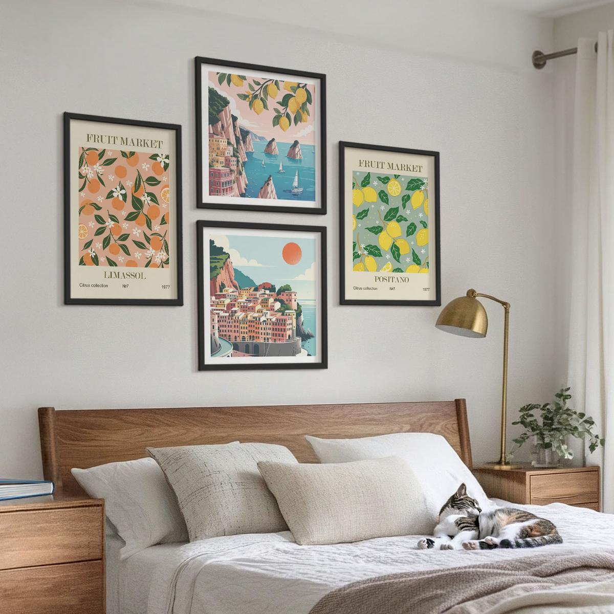 BILDER SET 4er Set - 50x50 cm & 40x60 cm Schwarzer Rahmen - Zitrusfrüchte der italienischen Tropen - Schwarz, Kunststoff (50/50cm) - TULUP