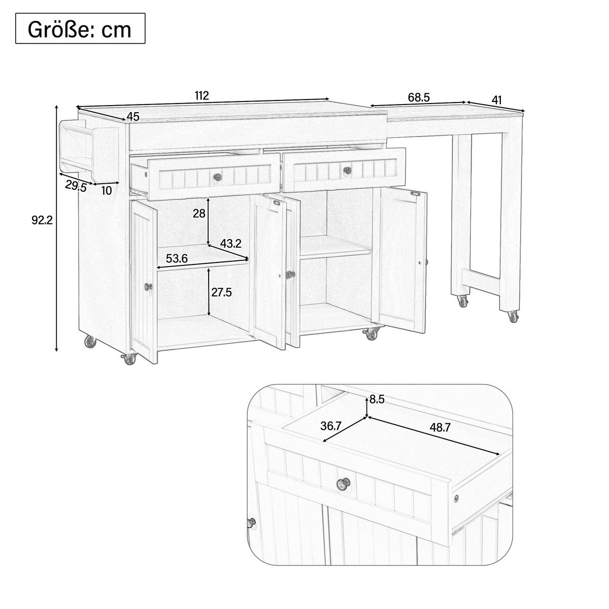 BARTISCH Weiß mit Stauraum und Ausziehfunktion - Weiß, Holzwerkstoff (45/180/92.2cm) - Urban Meuble