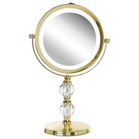 KOSMETIKSPIEGEL gold mit LED-Beleuchtung 18 cm Claira - Goldfarben, Glas (18/34/13cm) - Beliani