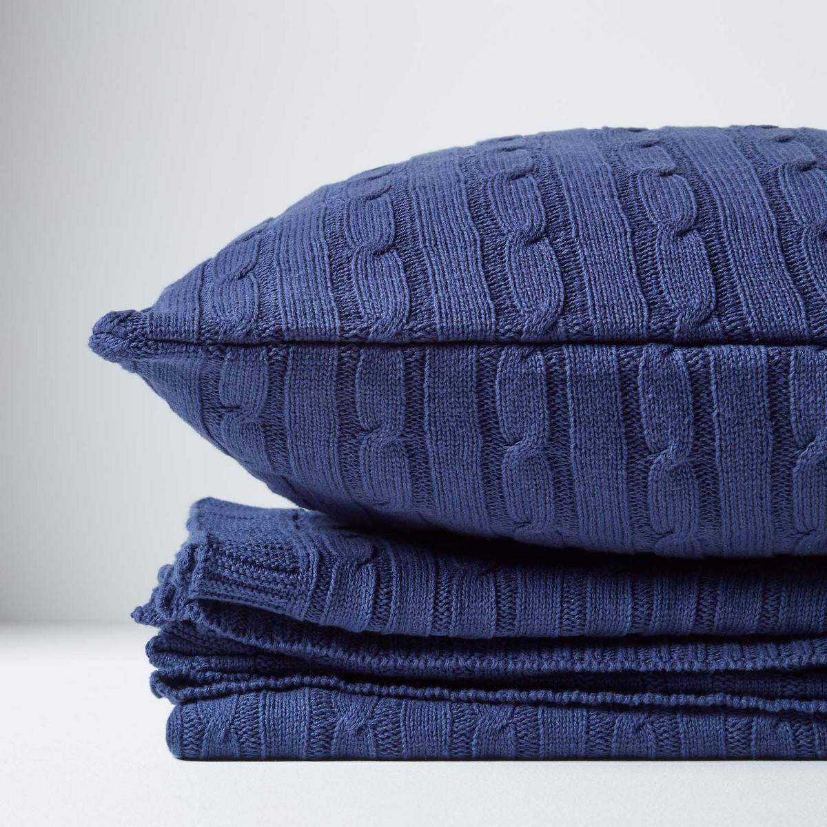 KISSENHÜLLE Zopfmuster 45/45 cm - Dunkelblau, Textil (45/45cm) - Homescapes