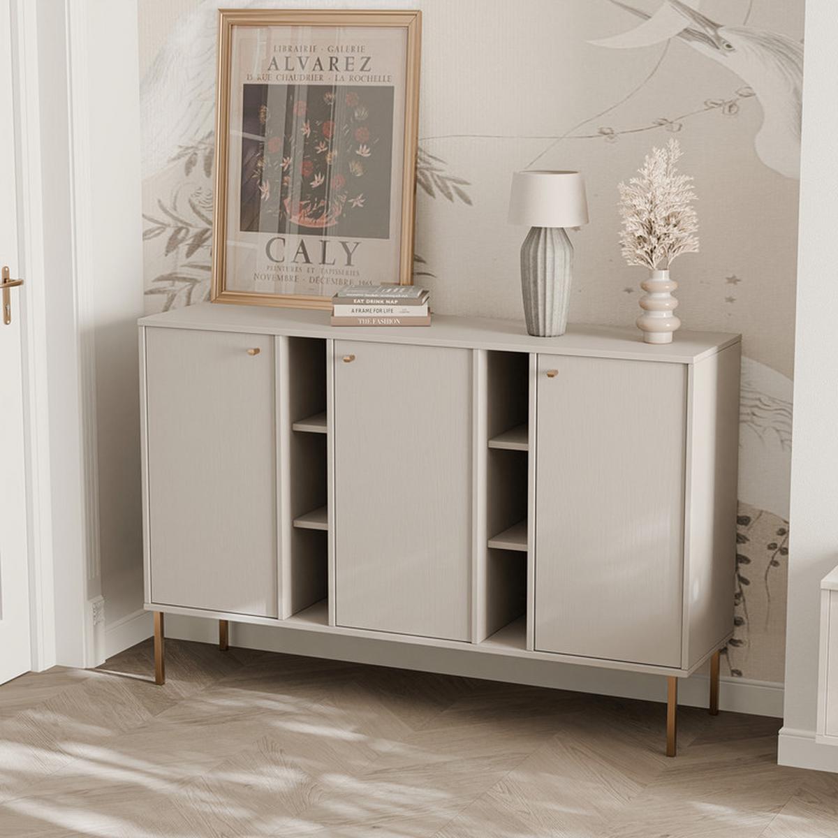 KOMMODE FLOW 157/41/95 cm, Sandbeige - Beige, Holzwerkstoff/Metall (157.7/95/40.8cm) - Idohome