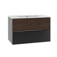 WASCHTISCH 80cm Sylla Schwarz und Holz - Schwarz, Holzwerkstoff (80/50/45.8cm) - Petits-meubles