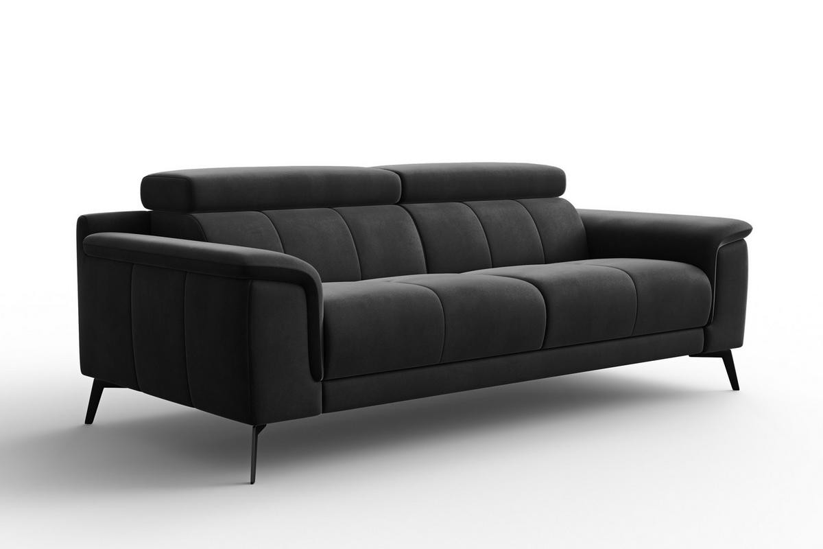 SOFA FIERO 3-Sitzer, Schwarzer Veloursstoff - Schwarz, Holz/Textil (212/82/103cm) - Courtois Laville