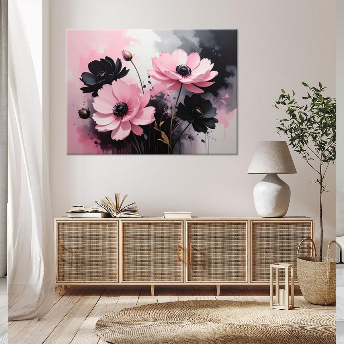 LEINWANDBILD, Rosa Blumen in einer romantischen Vintage-Komposition - Rosa, Textil (60/40cm) - Feeby