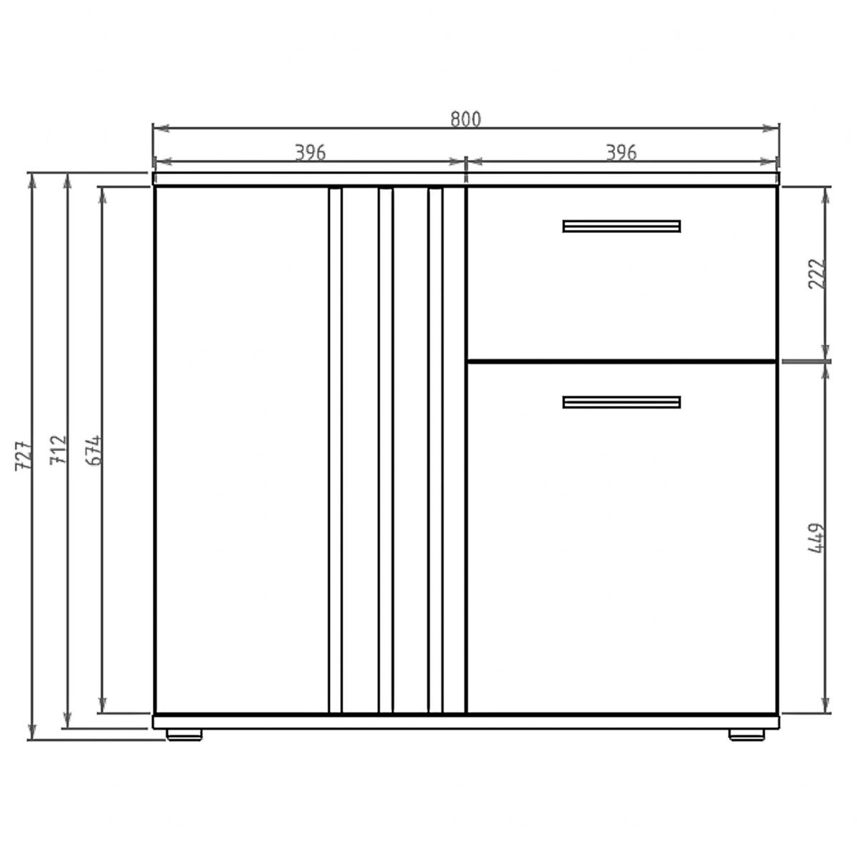 SIDEBOARD Turell 2D1SZ Schwarz 80/73/35 cm – Kommode mit Schublade - Schwarz, Holzwerkstoff/Kunststoff (80/73/35cm) - AX Living