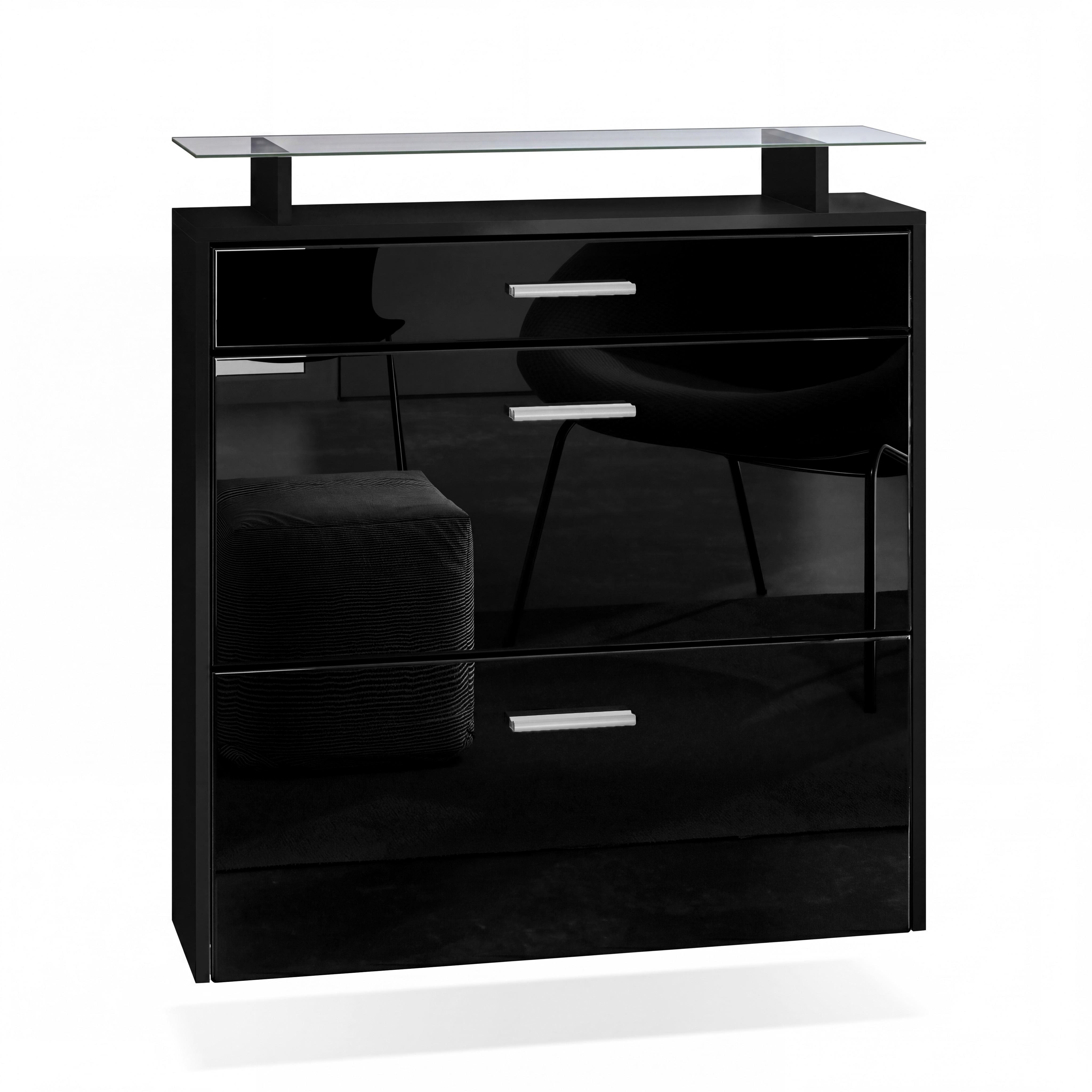 SCHUHSCHRANK Malea Front in Schwarz Hochglanz - Schwarz Hochglanz, Holzwerkstoff (89/96/23cm) - Vladon
