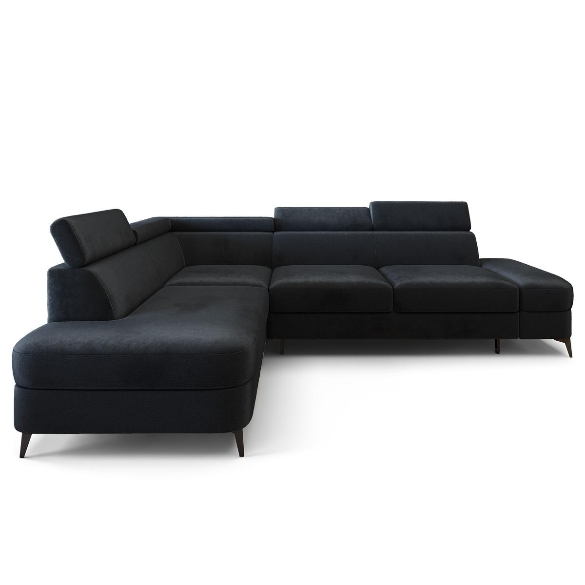 ECKSOFA AVISE M L-S Schwarz Velours-Stoff mit Schlaffunktion - Schwarz, Holzwerkstoff/Textil (268/195cm) - MASSENO