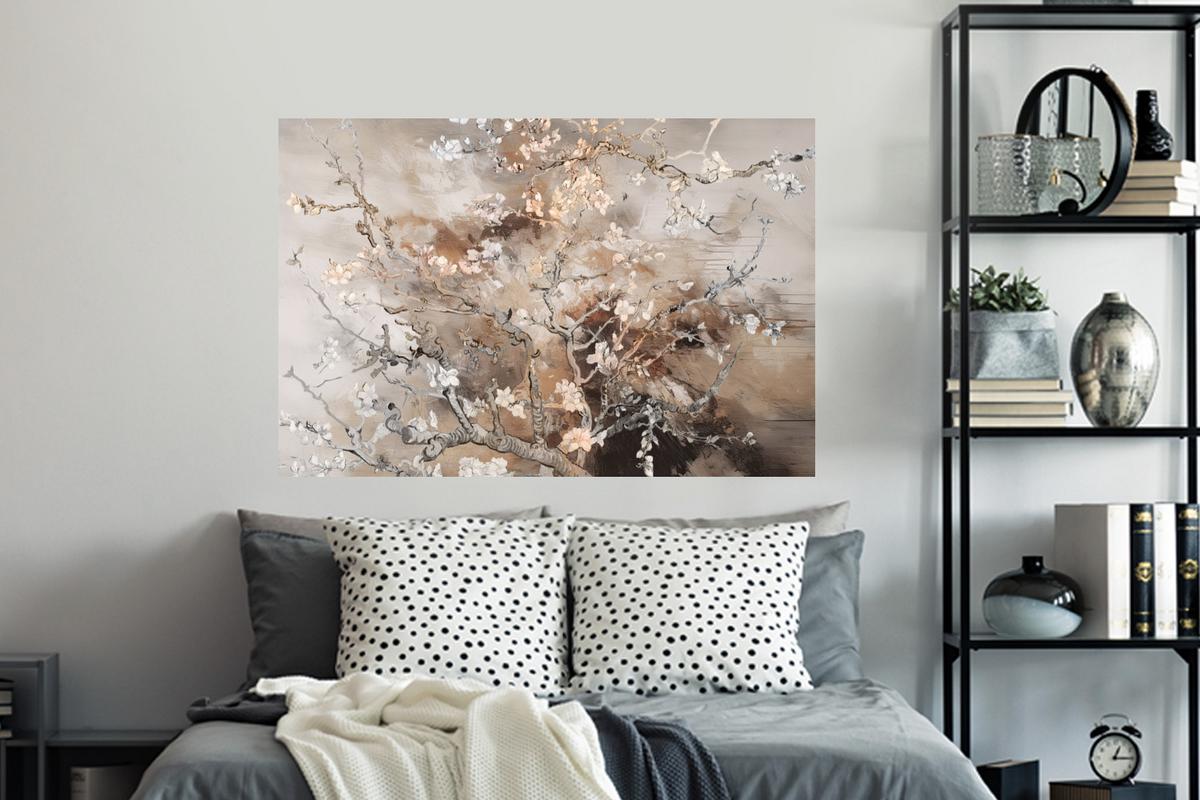 WANDTATTOO Mandelblüte - Kunst - Van Gogh - Beige - Abstrakt Wandsticker 120x80 cm - Braun, Kunststoff (120/80cm) - MuchoWow
