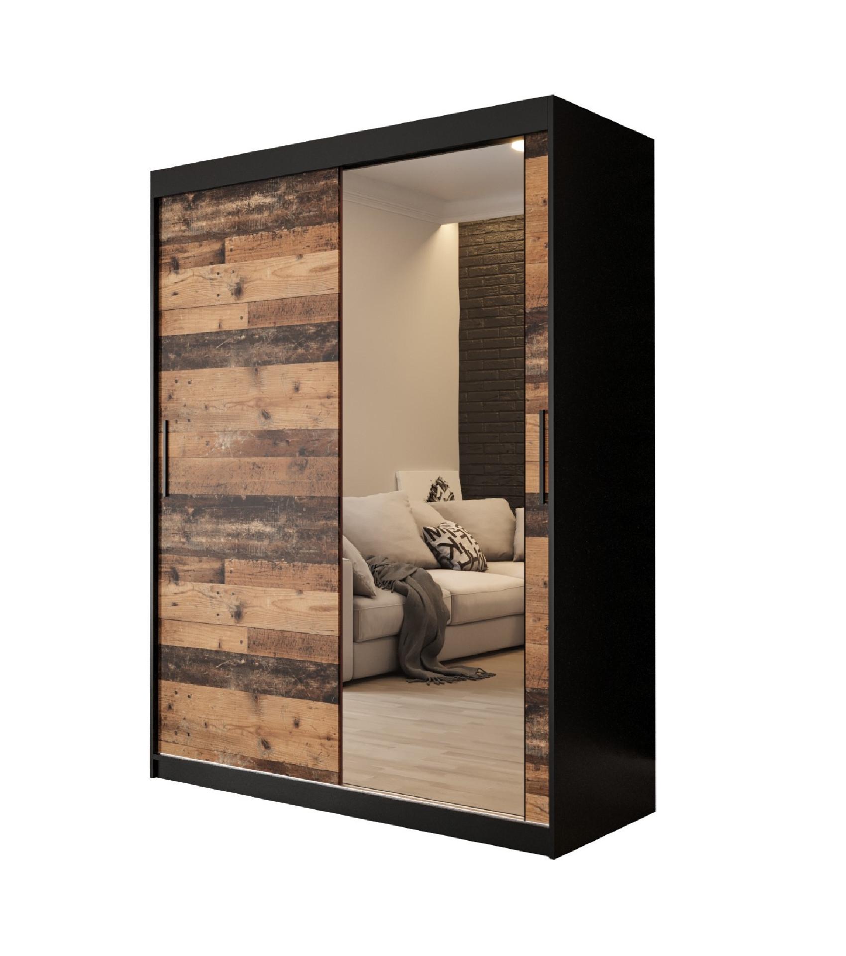SCHWEBETÜRENSCHRANK 200/150/62 2-türig - Eichefarben/Schwarz, Holz/Kunststoff (150/200/62cm) - MÖBEL KRYSPOL