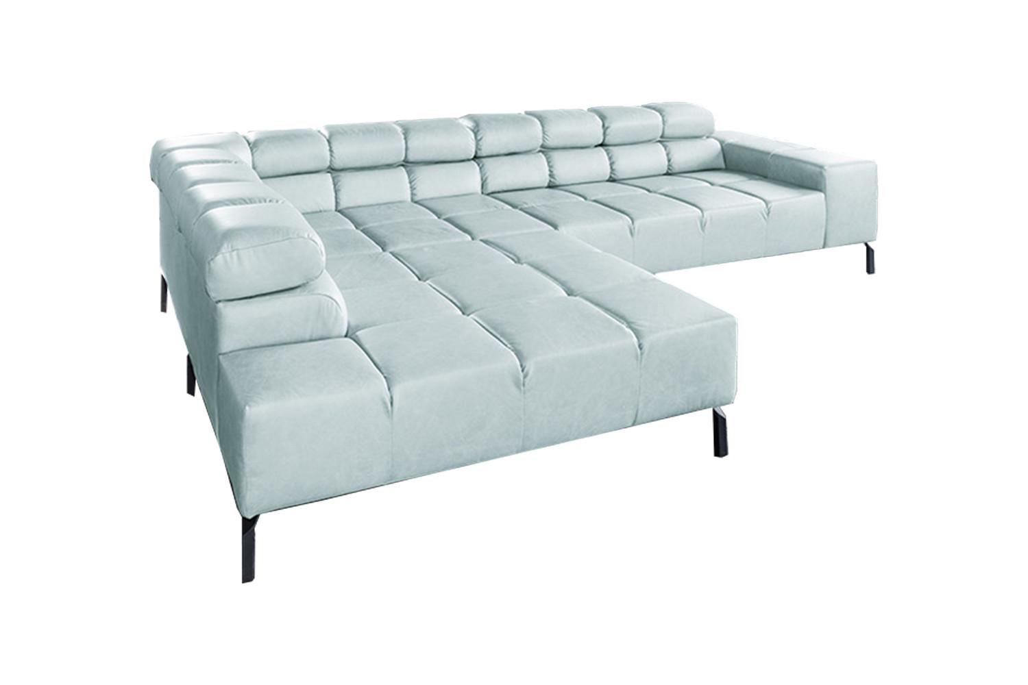 ECKSOFA NELSON Hellblau Leder - Schwarz/Hellblau, Leder/Metall (321/216cm) - KAWOLA