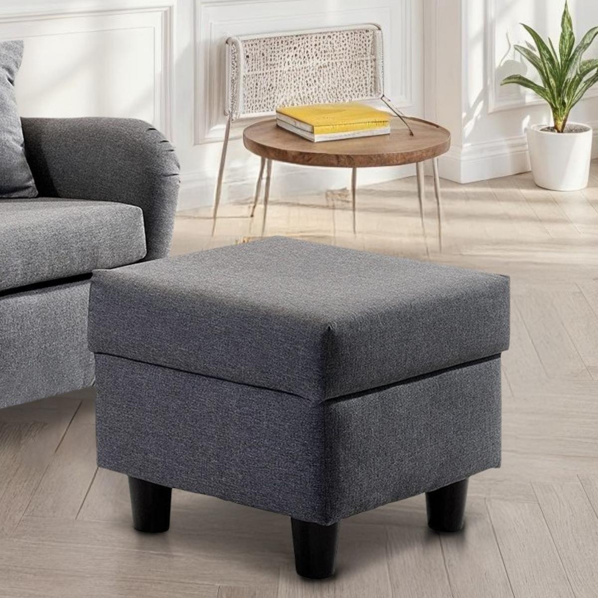 OHRENSESSEL mit HOCKER, hoher Sitzkomfort durch Wellenunterfederung B90/H98/T76 cm, Strukturstoff Grau / 18001 - Schwarz/Grau, Holz/Textil (90/98/76cm) - luma-home