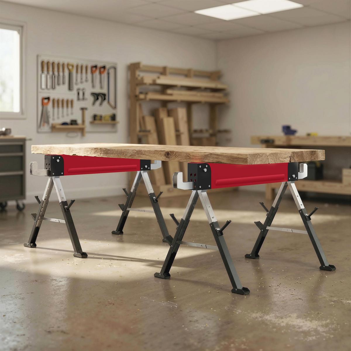 SÄGEBOCK 2er Set Metall EVA Rot - Rot, Metall (116/64/81cm) - HOMCOM