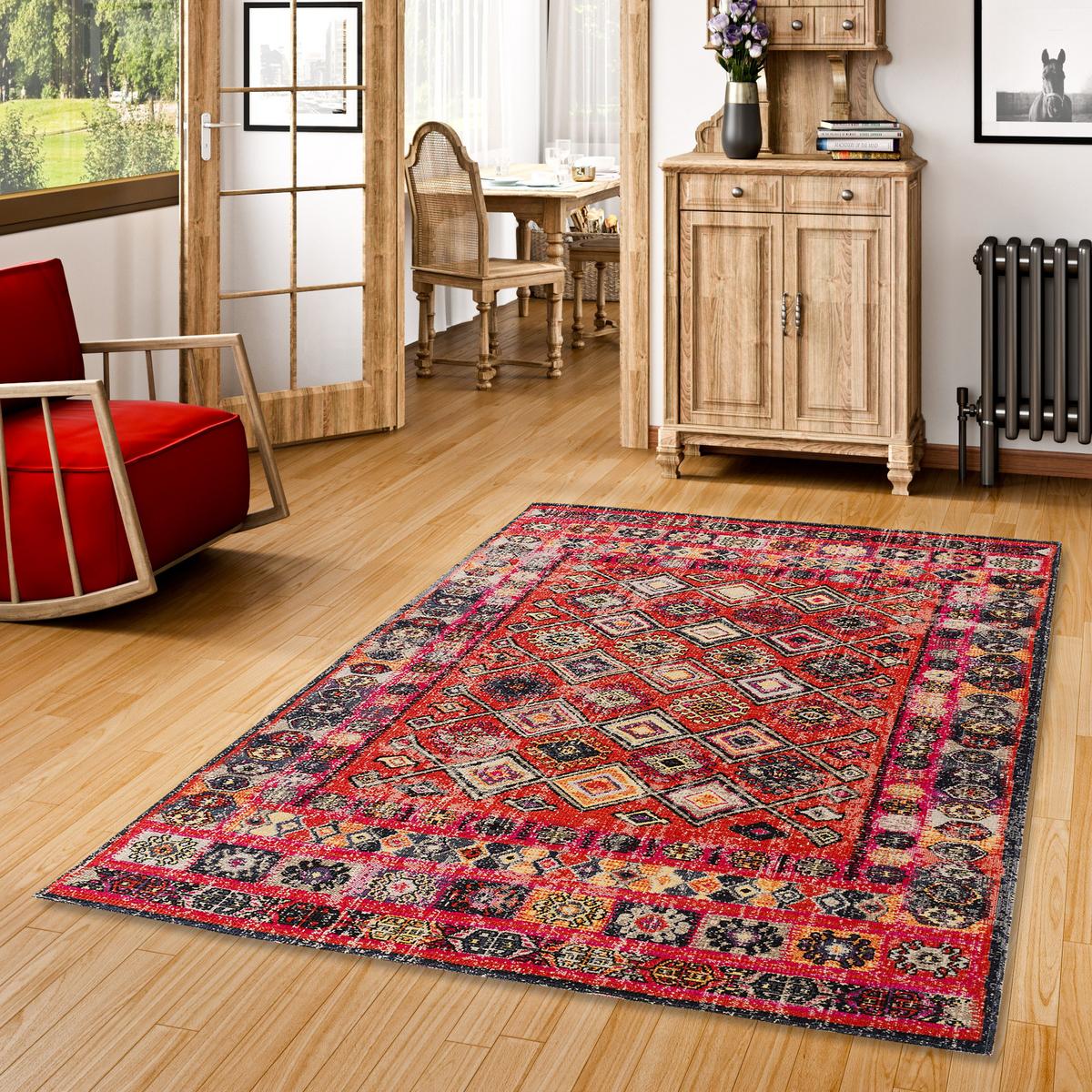 KURZFLOR DESIGNER TEPPICH MODERN VINTAGE ORIENT MUSTER - Anthrazit, Textil (120/170cm) - Pergamon