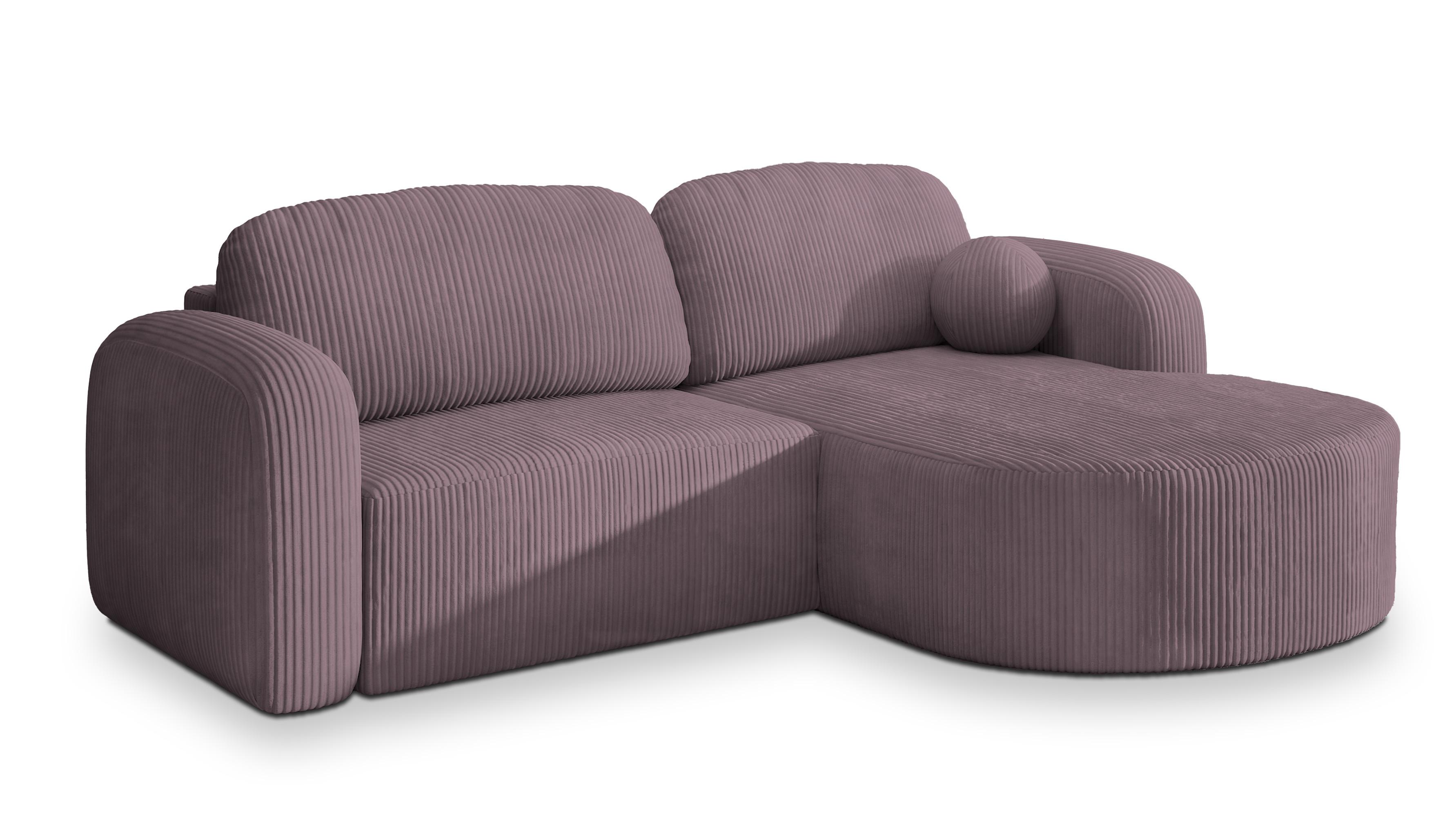 ECKSOFA AMILIA P R-S Lila Kordstoff mit Schlaffunktion - Lila, Holz (263/174cm) - MASSENO