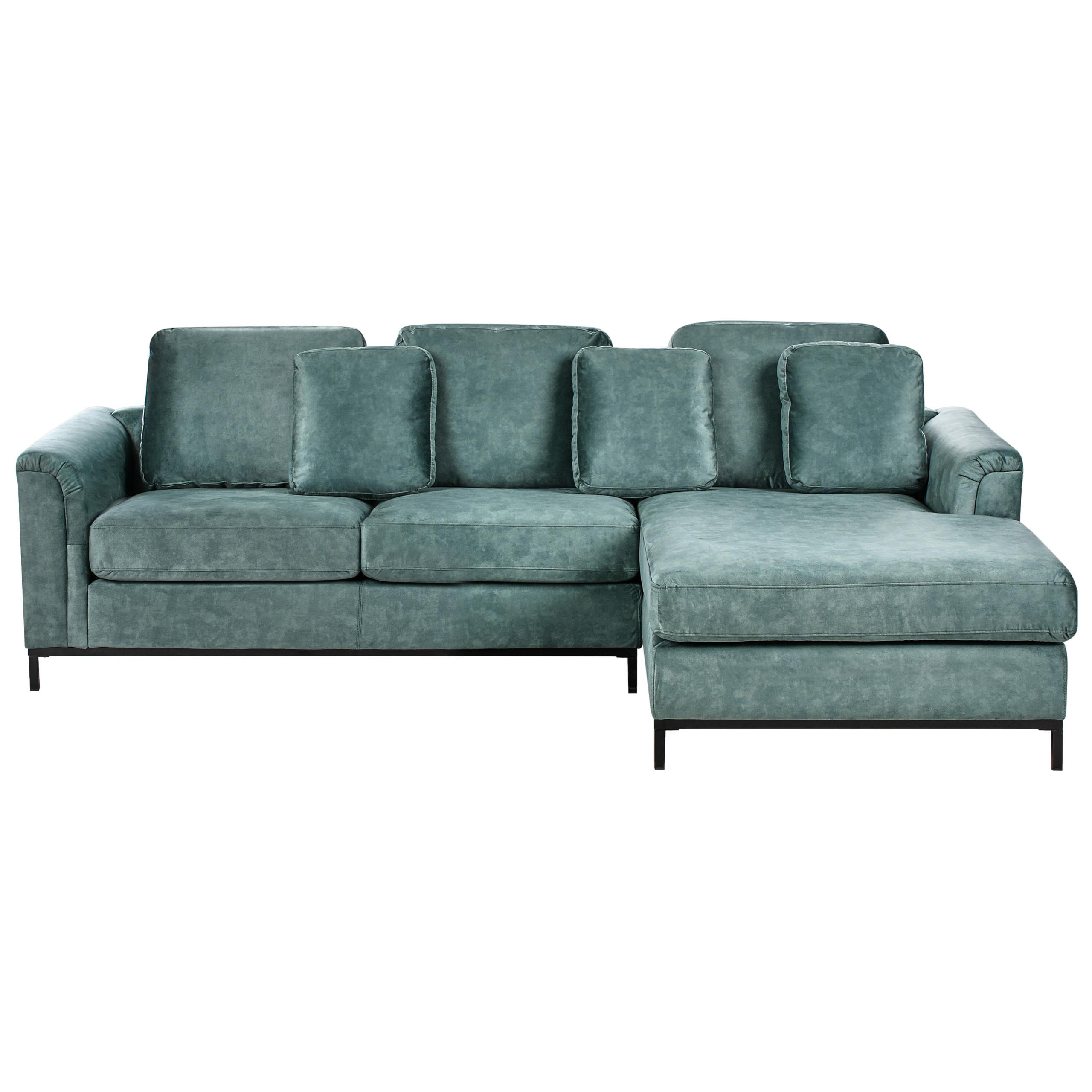 ECKSOFA 4-Sitzer Samtstoff Blaugrün linksseitig Oslo - Blau/Jadegrün, Textil (270/151cm) - Beliani
