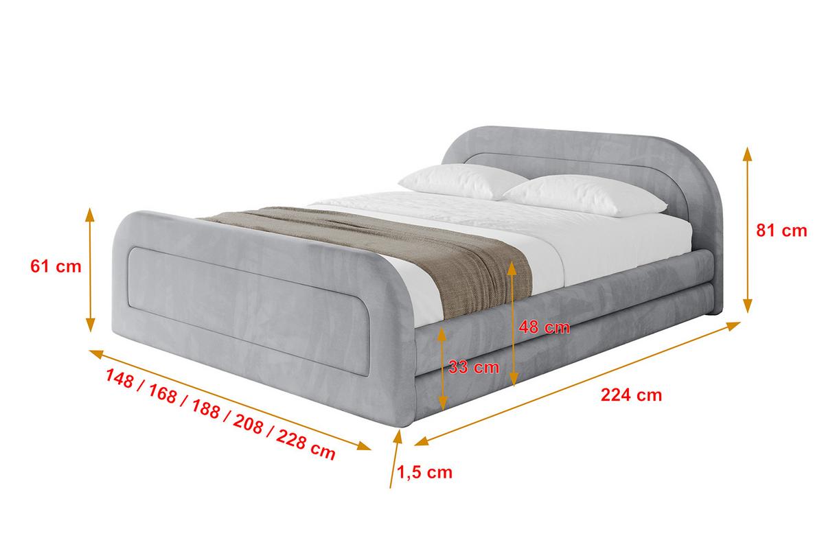 POLSTERBETT mit Bettkasten, Fußteil und Lattenrost, Boxbett ohne Matratze - LERIS-v1-Z 180x200 Hellgrau - Hellgrau, Holzwerkstoff/Textil (180/200cm) - ALTDECOR