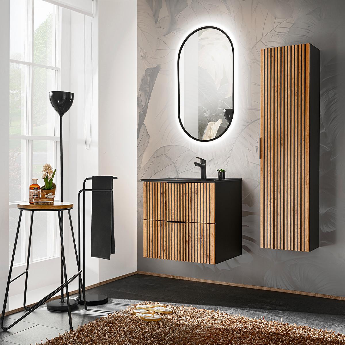 WASCHTISCHUNTERSCHRANK 60.2cm Gaia Holz in Eichenoptik und Schwarz - Schwarz, Holzwerkstoff (60.2/57/46cm) - Petits-meubles