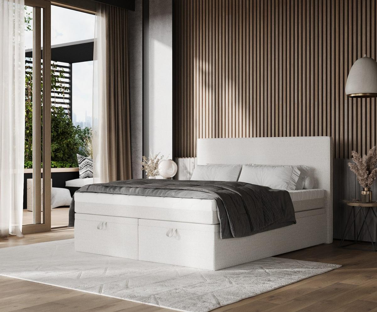 BOXBETT Zalla 200/200 cm Hellbeige im Riva Stoff - Sandfarben/Schwarz, Holz/Holzwerkstoff (200/200cm) - AltaBeds