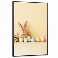 LEINWAND Bilder mit Rahmen - Eier - Kaninchen - Pastellfarbtöne - 100x150 - Hellgelb, Textil (100/150cm) - MuchoWow