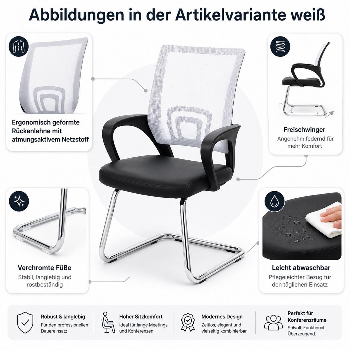 KONFERENZSTUHL Grau 2er-Set - Grau, Textil (57/92/59cm) - MCW