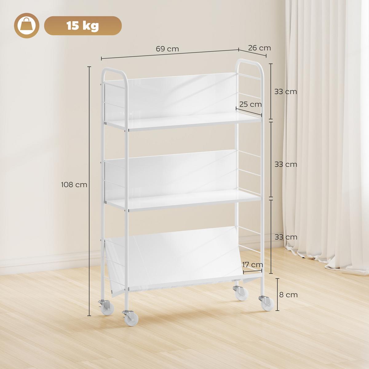 BÜCHERREGAL Metall Kunststoff Weiß - Weiß, Metall (26/108/69cm) - HOMCOM