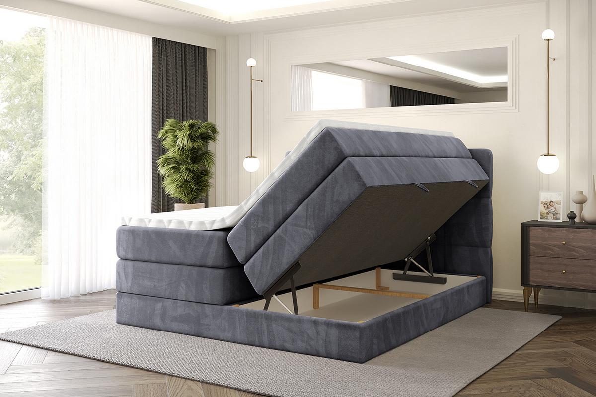 BOXSPRINGBETT mit Matratze H3|H4 und Lattenrost - LIRO KING-160x200 - Dunkelgrau Casablanca - Dunkelgrau, Holzwerkstoff (160/200cm) - ALTDECOR