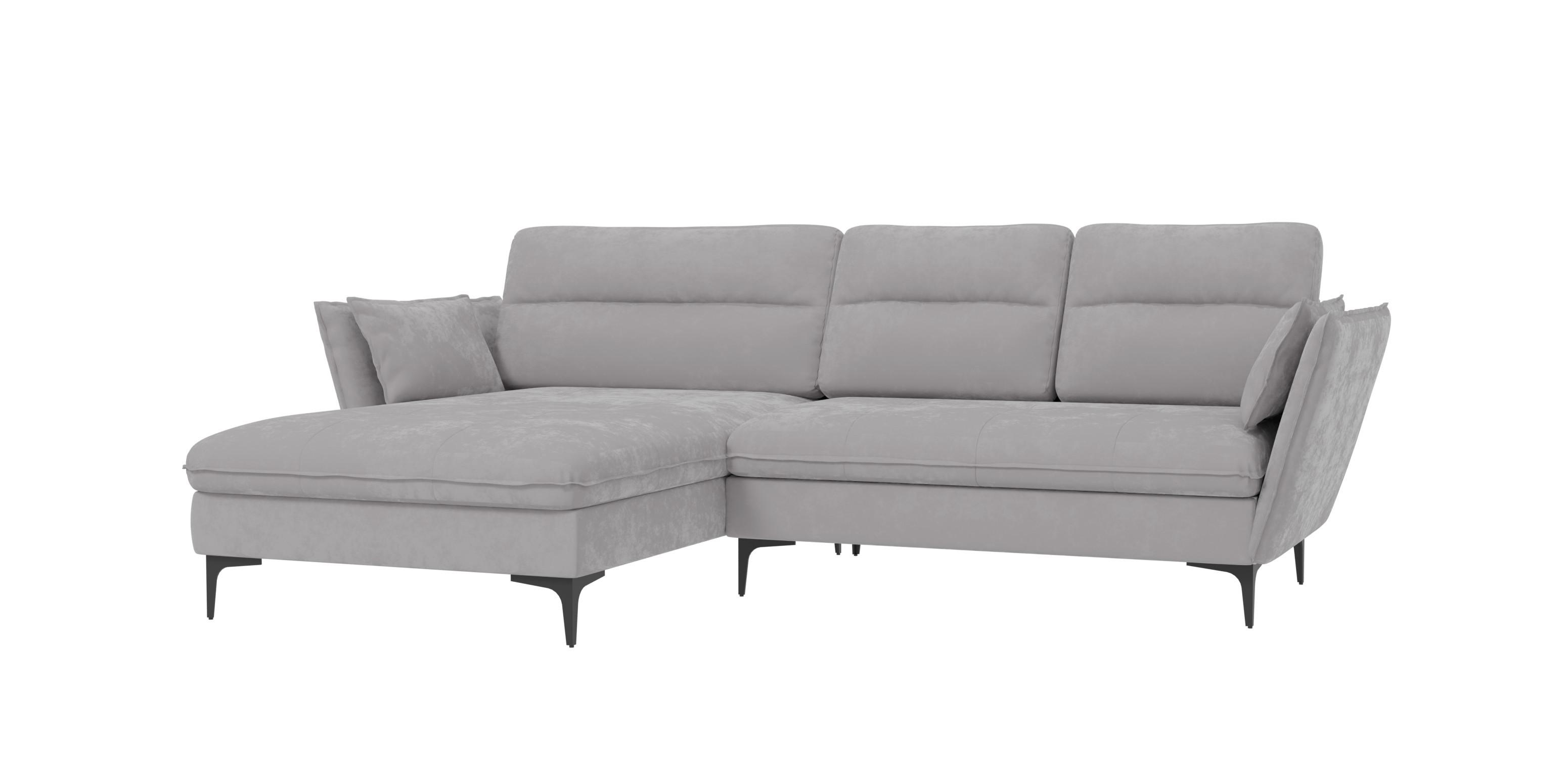 ECKSOFA Mira Hellgrau Samt-Stoff - Hellgrau/Schwarz, Textil/Metall (260/168cm) - S-Style Möbel