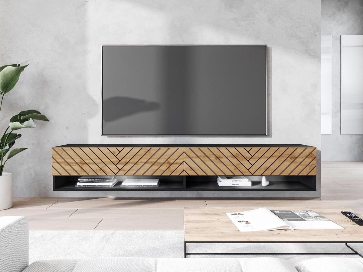 TV-LOWBOARD A180 MDF mit RGB LED Beleuchtung - Eiche Wotan/Graphitfarben, Holzwerkstoff/Kunststoff (180/30/33cm) - MIRJAN24
