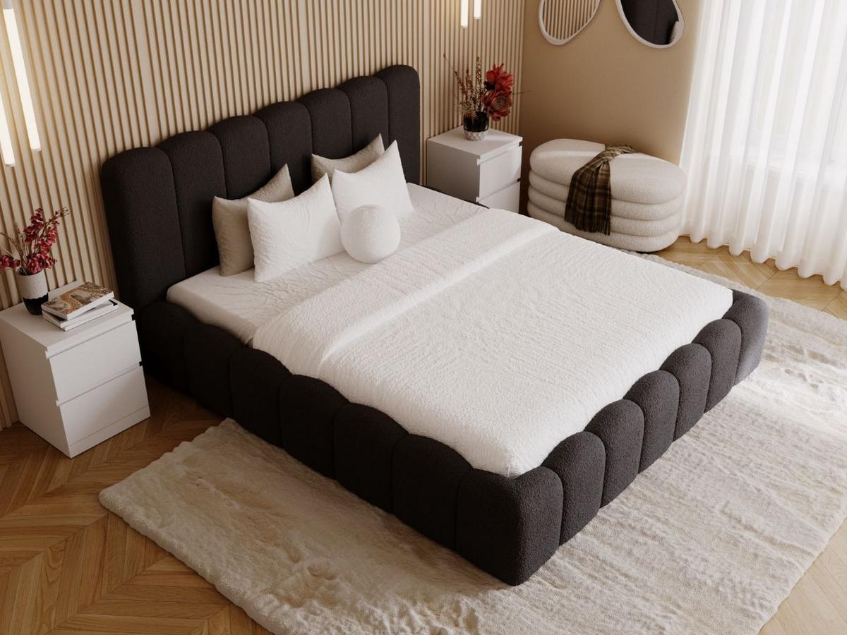 POLSTERBETT Smile 140x200 Bouclé-Stoff Schwarz - Schwarz, Textil (140/200cm) - Graingold
