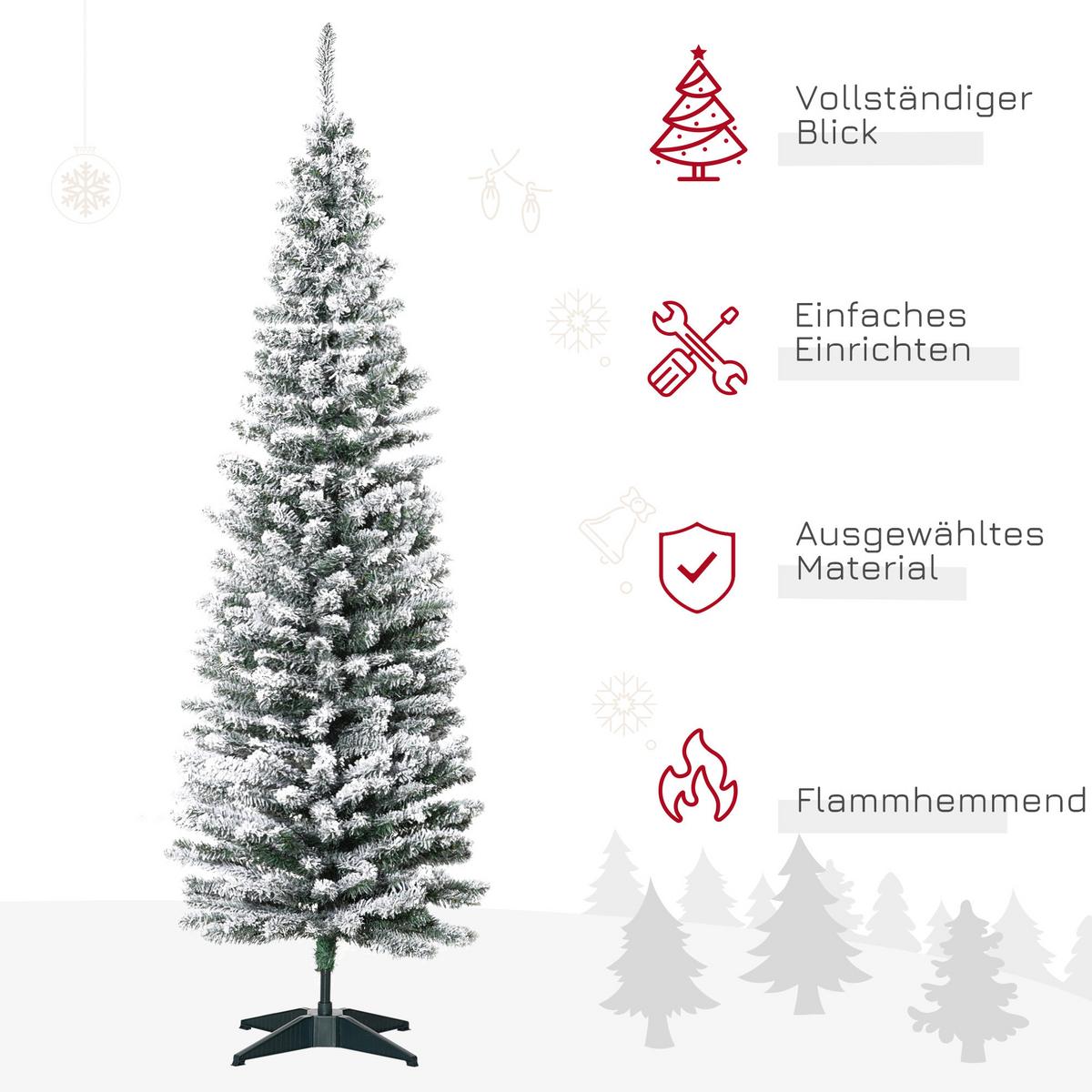 KÜNSTLICHER Weihnachtsbaum, 180 cm Christbaum mit Kunstschnee, Indoor - Grün, Kunststoff/Metall (180cm) - HOMCOM